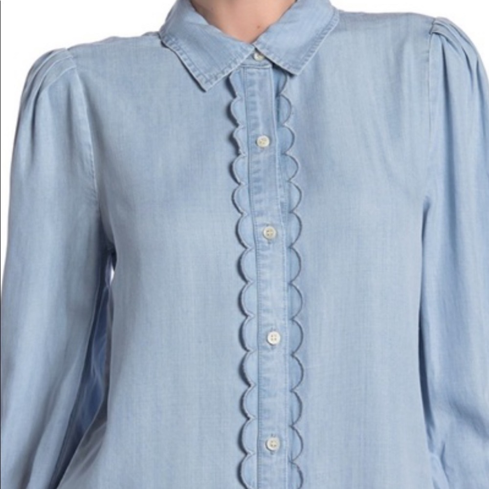 FRAME Scallop Trim Denim Shirt - Picture 3 of 10